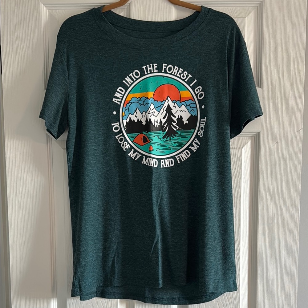 Dark Green Graphic Tee with Forest Design